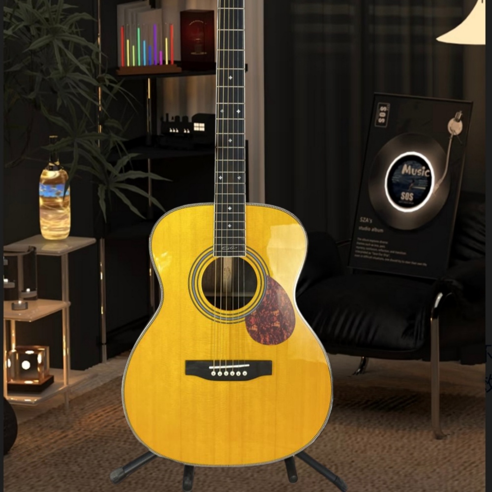 Musical Instrument For Beginners - جيتار صوتي أصفر مصنوع يدويًا بـ