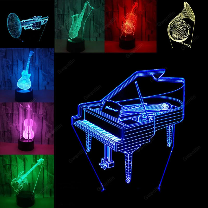 Musical Instrument No Touch - ضوء ليلي وهمي ثلاثي الأبعاد USB
